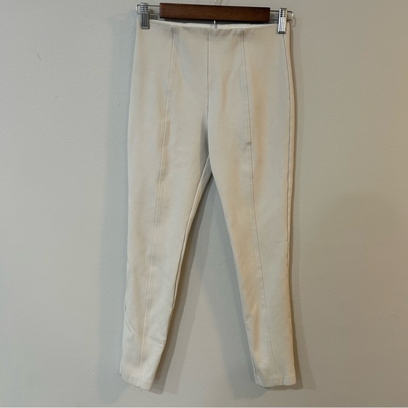 United Colors Of Benetton Off White Cream Ribbed Straight Stretch Trousers XS - Picture 1 of 4